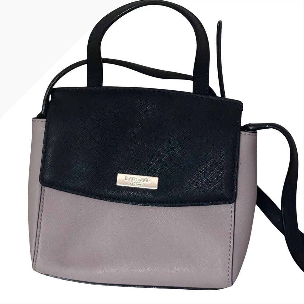 Kate Spade Laurel Mini Crossbody Leather Bi Tone‎ Black Almondine Bag
